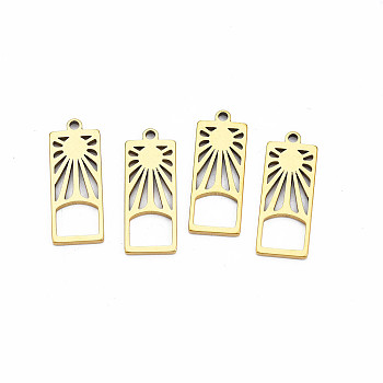 Ion Plating(IP) 201 Stainless Steel Pendants, Rectangle with Sun, Nickel Free, Real 18K Gold Plated, 27.5x10.5x1.5mm, Hole: 1.8mm