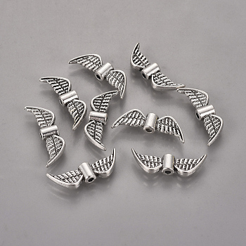 Tibetan Style Alloy Beads, Cadmium Free & Nickel Free & Lead Free, Angel Wing, Antique Silver, 7.5x21.5x3mm, Hole: 1mm