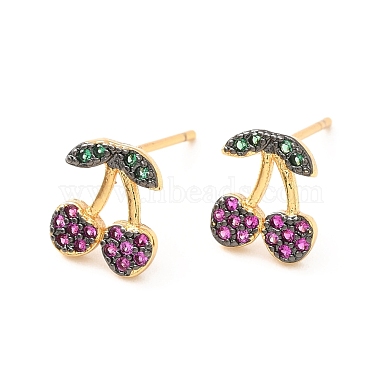 Colorful Cubic Zirconia Cherry Stud Earrings(EJEW-F281-17G)-2