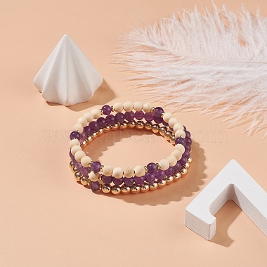 Ensemble de bracelets extensibles en perles de style bois naturel(BJEW-JB08497)-2