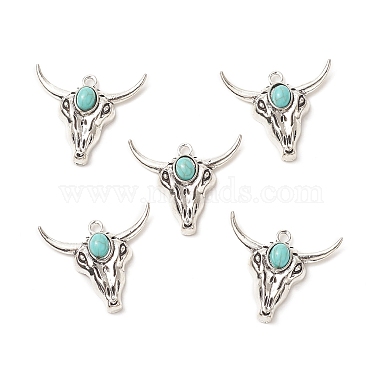 Antique Silver Cattle Synthetic Turquoise Pendants