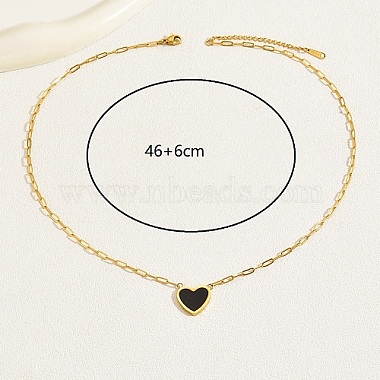Natural Shell Heart Pendant Necklaces with Golden Stainless Steel Paperclip Chains(EU3732-1)-3