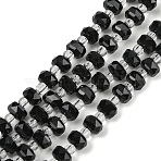 Opaque Glass Beads Strands, Rondelle, Faceted, Black, 5.5x4mm, Hole: 1.2mm, about 101pcs/strand, 24.88''(63.2cm)(GLAA-P076-01C-07)
