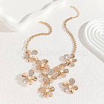 Flower Alloy Crystal Rhinestone & Plastic Pearl Pendant Necklaces & Stud Earrings Sets for Women, Golden, Necklace: 460~530mm(FS-WGF8FDA-01)