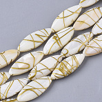 Drawbench Freshwater Shell Beads Strands, Dyed, Horse Eye, Old Lace, 20~22x7.5~8.5x3.5~4.5mm, Hole: 1mm, about 24pcs/Strand, 15.35 inch~15.55 inch(X-SHEL-T014-008B-06)