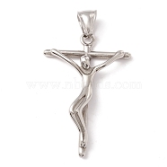 304 Stainless Steel Pendants, Cross with Human, Platinum, 44x30x7mm, Hole: 8.5x4mm(STAS-M299-22P)