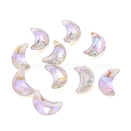 Electroplate Transparent Glass Pendants, Back Plated, Faceted, Crescent Moon Charms, Lilac, 20x13x6mm, Hole: 1.2mm.(GLAA-A008-10E)