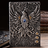 3D Embossed PU Leather Notebook, A5 Phoenix Pattern Journal, for School Office Supplies, Antique Silver, 215x145mm(OFST-PW0009-002C)