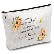 Teachers' Day Polycotton Custom Canvas Storage Bags, Metal Zipper Pouches, Rectangle with Pattern, Flower, 18x25cm(ABAG-WH0029-067)