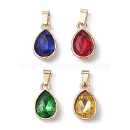 4Pcs 4 Colros Faceted Glass Pendant, with 304 Stainless Steel Findings, Teardrop, Mixed Color, 15x9x4.5mm, Hole: 6x3mm, 1pc/color(PALLOY-JF02343)