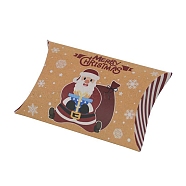 Christmas Theme Cardboard Candy Pillow Boxes, Cartoon Santa Claus Candy Snack Gift Box, FireBrick, Fold: 7.3x11.9x2.6cm(CON-G017-02A)