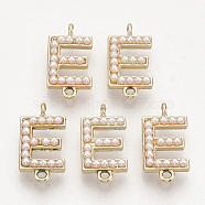 Eco-Friendly Alloy Links connectors, with ABS Plastic Imitation Pearl Beads, Letter E, Light Gold, 21.5x11x5mm, Hole: 1.8mm(PALLOY-R110-25)