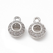 Brass Micro Pave Cubic Zirconia Charms, Rondelle Charm, with Open Loop, Platinum, 11x8x5mm, Hole: 1.5mm(KK-E068-VB489)