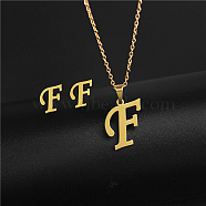 Golden Stainless Steel Initial Letter Jewelry Set, Stud Earrings & Pendant Necklaces, Letter F, No Size(IT6493-24)