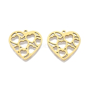 Ion Plating(IP) 201 Stainless Steel Pendants, Hollow, Heart, Real 18K Gold Plated, 23.5x25x1.5mm, Hole: 1.4mm(STAS-N098-100LG)