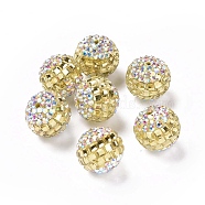 Polymer Clay Rhinestone Beads, Pave Disco Ball Beads, Round, Gold Quartz, 16~17mm, Hole: 1.8mm(RB-L029-04D)