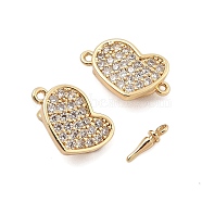 Brass Micro Pave Clear Cubic Zirconia Box Clasps, Heart, Real 18K Gold Plated, 12x18x6mm, Hole: 1.2mm(KK-C075-14G)