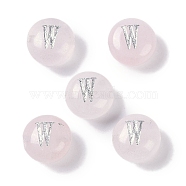 Natural Rose Quartz Beads, Rondelle with Letter, Letter W, 8.5~9x5~5.5mm, Hole: 1.2mm(G-L524-20W-01)