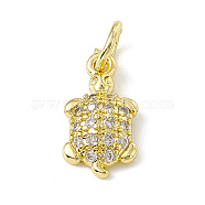 Brass Micro Pave Cubic Zirconia Charms, with Jump Ring, Tortoise Charm, Real 18K Gold Plated, 13x7x2.5mm, Hole: 3mm(ZIRC-F132-30G)