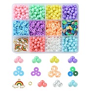 DIY Jewelry Making Finding Kit, Including Acrylic Imitation Pearl & Polymer Clay Disc Beads, Rainbow Alloy Enamel Pendants, Brass Jump Rings, Mixed Color(DIY-YW0007-86)