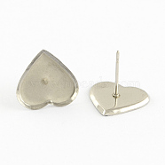 Earring Cabochon Settings 304 Stainless Steel Ear Studs Blank Settings, Stainless Steel Color, Heart Tray: 8x9mm, 9x8x1.5mm, Pin: 0.5mm(X-STAS-Q170-12)