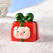 Christmas Themed Resin Gift Box Figurine, Micro Landscapes Ornament Accessories, Red, 27x25mm(XMAS-PW0001-091I)