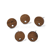 Walnut Wood Stud Earring Findings, with 316 Stainless Steel Pin and Hole, Flat Round, Tan, 10mm, Hole: 1.6mm, Pin: 0.8mm(X-MAK-N032-043A)