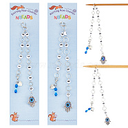Number Acrylic & Glass Beaded Knitting Row Counter Chains, Brass Linking Ring Locking Stitch Marker, Evil Eye Hamsa Hand & Flat Round & Heart, Antique Silver & Silver, 27.3~29cm, 2 style, 1pc/style, 2pcs/set(HJEW-AB00389)