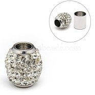 304 Stainless Steel Magnetic Clasps with Glue-in Ends, with Polymer Clay Rhinestone Beads, Oval, Stainless Steel Color, 14x16mm, Hole: 6mm(RB-E402-1)