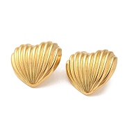 Texture Heart 304 Stainless Steel Stud Earrings for Women, Golden, 25x29mm(EJEW-U003-08G)