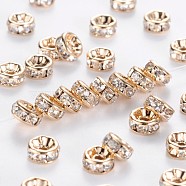 Brass Rhinestone Spacer Beads, Grade AAA, Straight Flange, Nickel Free, Light Gold Metal Color, Rondelle, Crystal, 5x2.5mm, Hole: 1mm(RB-A014-Z5mm-01LG-NF)