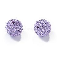 Pave Disco Ball Beads, Polymer Clay Rhinestone Beads, Grade A, Round, Violet, PP14(2~2.1mm), 10mm, Hole: 1.0~1.2mm(RB-H258-10MM-371)