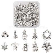 40Pcs 10 Styles Christmas Theme Alloy Pendants, Mixed Shapes, Antique Silver, 13.5~28x10.5~23x2~5.5mm, Hole: 1.5~2.5mm, 4pcs/style(FIND-FS0001-50)