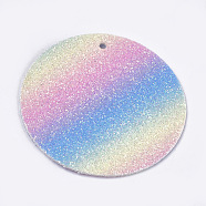 PU Leather Pendants, with Sequins, Flat Round, Colorful, 44.5x1mm, Hole: 1.5mm(X-FIND-S299-15)