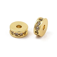 Rack Plating Brass Micro Pave Cubic Zirconia Beads, Long-Lasting Plated, Lead Free & Cadmium Free, Flat Round/Disc, Real 18K Gold Plated, Clear, 6x2.3mm, Hole: 1.6mm(KK-F879-15G-01)