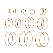 304 Stainless Steel Hoop Earrings, Huggie Hoop Earrings for Women, Round Ring, Golden, 12 Gauge, 15x2mm, 20x2mm, 23~25x2mm, 30x2mm, 34~35x2mm, 40x2mm, 44x2mm, 50x2mm, 55x2mm, 60x2mm, 65x2mm, 70x2mm, Pin: 1x0.7mm, 12pair/set(EJEW-X0015-03G)