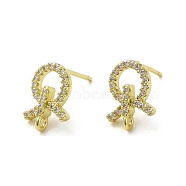 Rack Plating Brass & Cubic Zirconia Stud Earring Findings, Lead Free & Cadmium Free, Long-Lasting Plated, Bowknot, Real 18K Gold Plated, 9x10mm, Hole: 1.5mm, Pin: 12x1mm(KK-G487-10G)