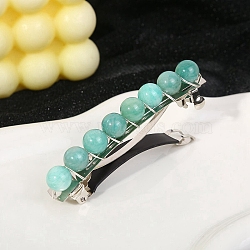 Metal French Hair Barrettes, with Round Natural Amazonite Bead, Hair Accessories for Women Girl, 80x10x18mm(PW-WG46713-02)