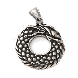 304 Stainless Steel Pendant, with 201 Stainless Steel Snap On Bails, Dragon Charm, Antique Silver, 39.5x34x3mm, Hole: 4x8mm(STAS-A080-26AS)