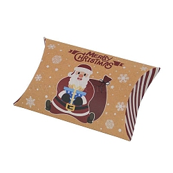 Christmas Theme Cardboard Candy Pillow Boxes, Cartoon Santa Claus Candy Snack Gift Box, FireBrick, Fold: 7.3x11.9x2.6cm(CON-G017-02A)