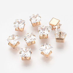 Cubic Zirconia Cabochons, with Iron Findings, Square, Light Gold, 6x6x5mm, Bottom: 4.5x4.5mm(ZIRC-T003-21KC)