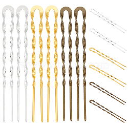 6Pcs 3 Colors Brass Hair Forks for Women, Hair Accessories, Mixed Color, 146x14.5x4mm, 2pcs/color(AJEW-GO0002-34)