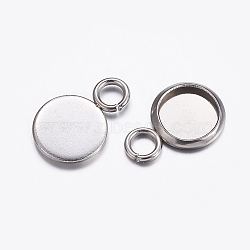 304 Stainless Steel Pendant Cabochon Settings, Plain Edge Bezel Cups, Flat Round, Stainless Steel Color, Tray: 6mm, 11.5x8x1mm, Hole: 2.5mm(X-STAS-K146-054-6mm)