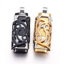304 Stainless Steel Pendants, Textured, Filigree Rectangle, Mixed Color, 35x13x9mm, Hole: 4.7mm(STAS-O124-35M)