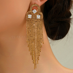 Fashionable Long Tassel Earrings with Crown Design and Rhinestones, Nuggets, Real 18K Gold Plated(ND2166)