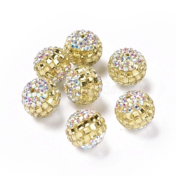 Polymer Clay Rhinestone Beads, Pave Disco Ball Beads, Round, Gold Quartz, 16~17mm, Hole: 1.8mm(RB-L029-04D)