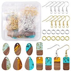 DIY Earring Making Kit, Including Teardrop & Oval & Rectangle Resin & Walnut Wood Pendants, Iron Earring Hooks, Mixed Color, 88Pcs/box(DIY-FS0005-11)