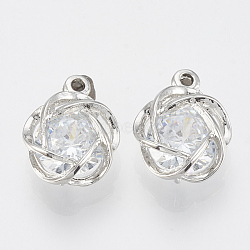 Alloy Cubic Zirconia Charms, Flower, Platinum, 14x11x6mm, Hole: 1.4mm(ZIRC-Q017-107P)