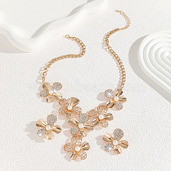 Flower Alloy Crystal Rhinestone & Plastic Pearl Pendant Necklaces & Stud Earrings Sets for Women, Golden, Necklace: 460~530mm(FS-WGF8FDA-01)