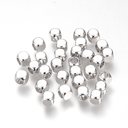 Brass Spacer Beads, Cube, Nickel Free, Real Platinum Plated, 4x4x4mm, Hole: 2.5mm(KK-T016-12P)